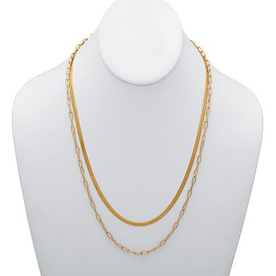 Yellow Gold Ion-Plated Multistrand Layered Necklace, 16 Inches