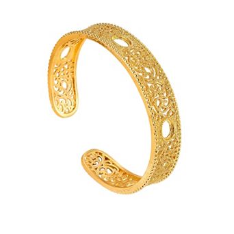 Boho Hollow Filigree Cuff Bracelet for Women - Vintage Gold Open Bangle, Elegant Jewelry Gift