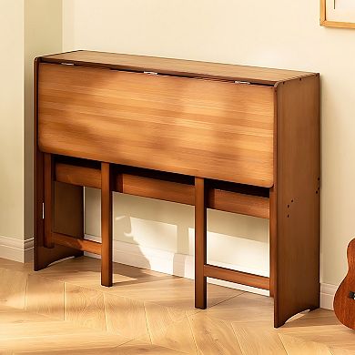 Lufeiya 100%Bamboo Space-Saving Computer Desk Foldable with Storage Shelf