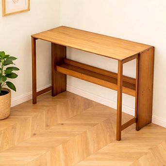 Lufeiya 100%Bamboo Space-Saving Computer Desk Foldable with Storage Shelf