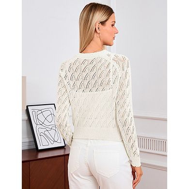 Women's Button Front Open Hollow Knit Cardigan Long Sleeve Casual Sweater