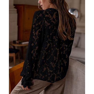 Women's Lace Long Sleeve Button-Down Shirt Tops
