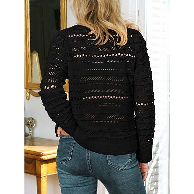 Women's All-Season Cardigan Lightweight Cropped Button Front Long Sleeve Sweater