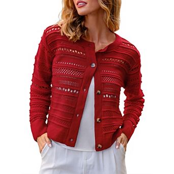 Women's All-Season Cardigan Lightweight Cropped Button Front Long Sleeve Sweater