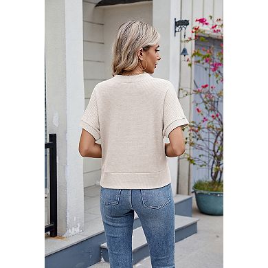 Women's Short Sleeve V Neck Tops Casual Button Down Summer T Shirts Basic Ladies Tees