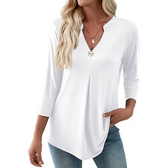 Women 3/4 sleeves Blouse Casual V Neck Lightweight Top
