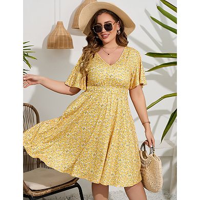 Women's Plus Size Short Sleeve V-Neck Midi Dress