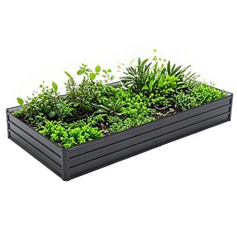 BAOURE Minimalist Black 94x47-Inch Galvanized Metal Raised Outdoor Garden Planter Box
