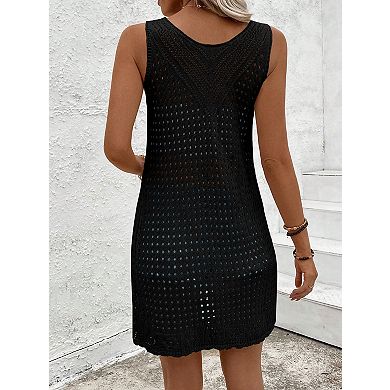 Women's Long Sleeveless Cardigan with Front Tie Closure