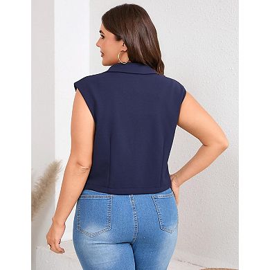 Women's Plus Size Sleeveless V-neck Double Breasted Vest Blazer