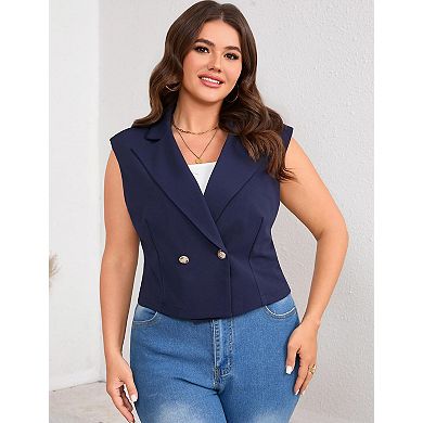 Women's Plus Size Sleeveless V-neck Double Breasted Vest Blazer
