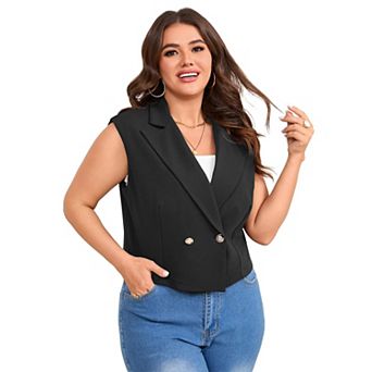 Women's Plus Size Sleeveless V-neck Double Breasted Vest Blazer