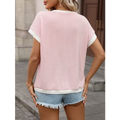 Womens Short Sleeve pullover Sweater Summer Tops Casual Outfits Spring Clothes Dressy Casual