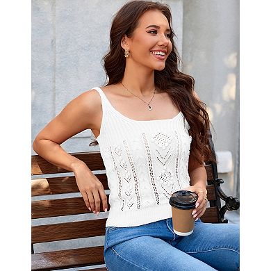 Women's Sleeveless Square Neck Knit Vest Textured Casual Knit Tank