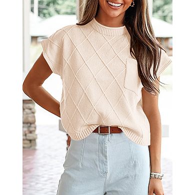 Women's Plus Size Short Sleeve Sweater Round Neck Casual Knit Top