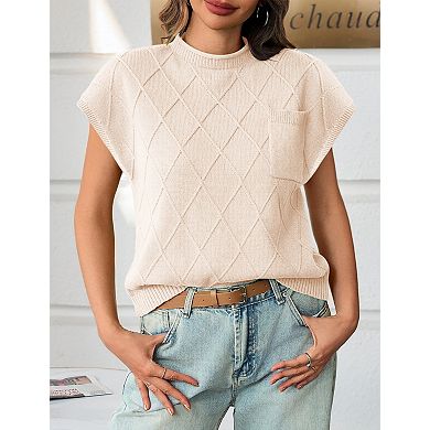 Women's Plus Size Short Sleeve Sweater Round Neck Casual Knit Top