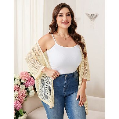 Women's Plus Size Open Front Knit Cardigan Sweater