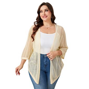 Women's Plus Size Open Front Knit Cardigan Sweater