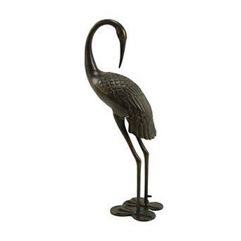 Outdoor Rust-Proof Cast Aluminum Preening Crane Garden Statue Yard Art, Antique Bronze
