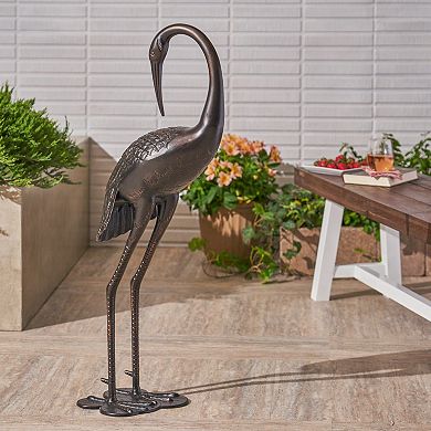 Outdoor Rust-Proof Cast Aluminum Preening Crane Garden Statue Yard Art, Antique Bronze