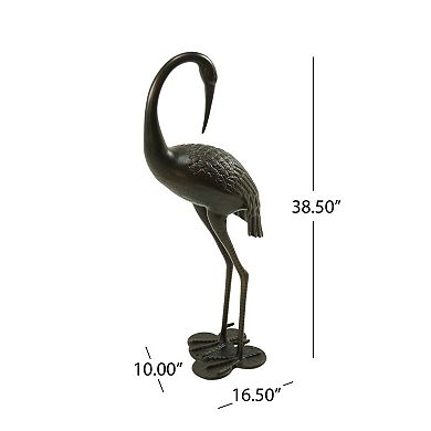 Outdoor Rust-Proof Cast Aluminum Preening Crane Garden Statue Yard Art, Antique Bronze