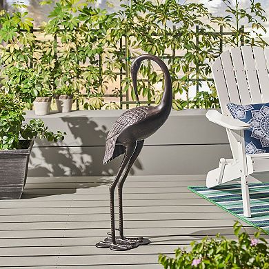Outdoor Rust-Proof Cast Aluminum Preening Crane Garden Statue Yard Art, Antique Bronze