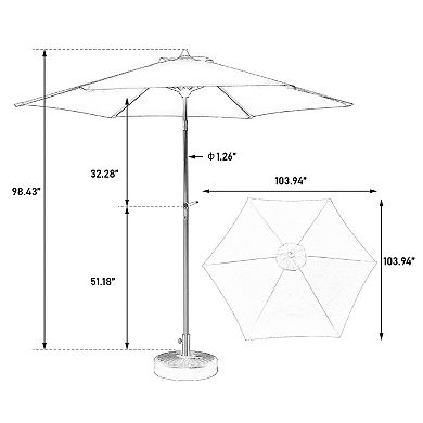 9FT Patio Umbrella Push Button Tilt Crank 6 Ribs