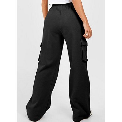 Women's Cargo Sweatpants Wide Leg High Waisted Drawstring Pants with Pockets