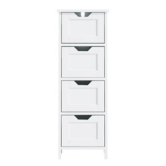 Classic White 4-Drawer Freestanding Wooden Floor Cabinet for Bathroom and Home Storage