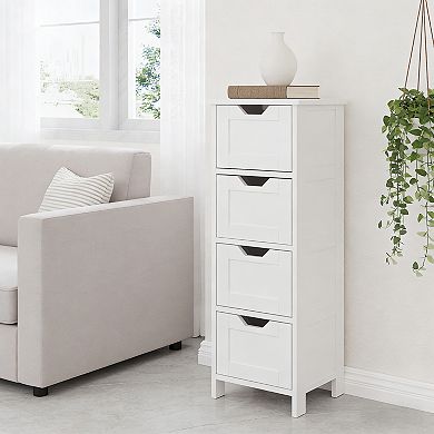 Classic White 4-Drawer Freestanding Wooden Floor Cabinet for Bathroom and Home Storage