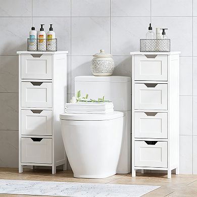 Classic White 4-Drawer Freestanding Wooden Floor Cabinet for Bathroom and Home Storage