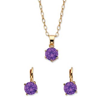 Simulated Birthstone Goldtone Earring & Necklace Set 18"