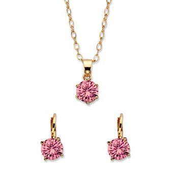 Simulated Birthstone Goldtone Earring & Necklace Set 18"