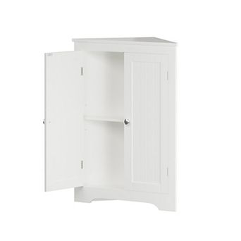 Classic White Two-Door Corner Storage Cabinet with Adjustable Shelving for Home Organization