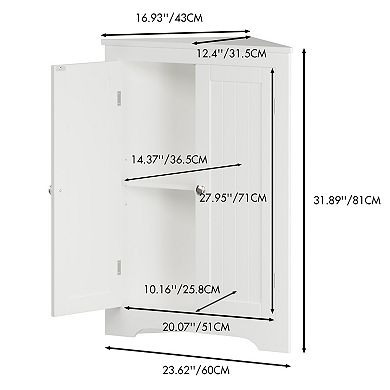 Classic White Two-Door Corner Storage Cabinet with Adjustable Shelving for Home Organization