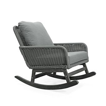 Modern Woven PE Rattan Patio Rocking Chair with Solid Wood Frame and Washable Cushions