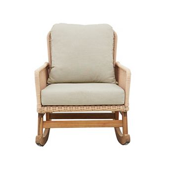 Modern Woven PE Rattan Patio Rocking Chair with Solid Wood Frame and Washable Cushions