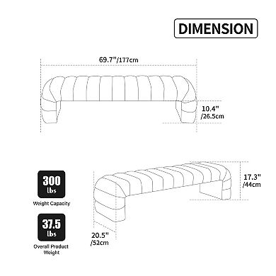 BAOURE Contemporary Chenille Upholstered Channel Tufted Armless Bedroom And Entry Bench