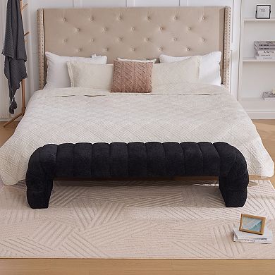 BAOURE Contemporary Chenille Upholstered Channel Tufted Armless Bedroom And Entry Bench