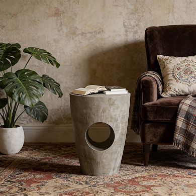 Magnesium Oxide Concrete Drum Side Table with Round Top and 200 lb Capacity