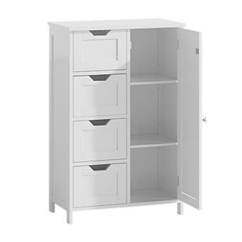 Classic White Freestanding Floor Storage Cabinet With Drawers For Bath And Living Room