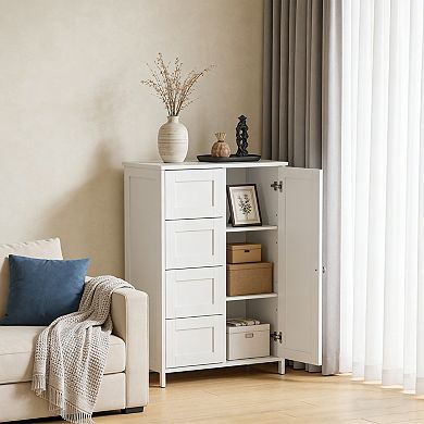Classic White Freestanding Floor Storage Cabinet With Drawers For Bath And Living Room