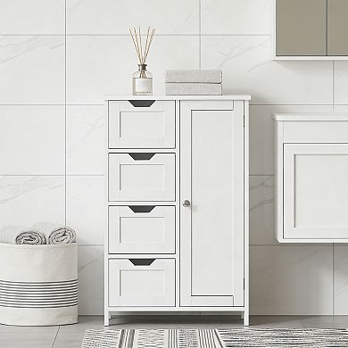 Classic White Freestanding Floor Storage Cabinet With Drawers For Bath And Living Room