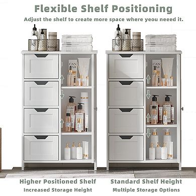 Classic White Freestanding Floor Storage Cabinet With Drawers For Bath And Living Room
