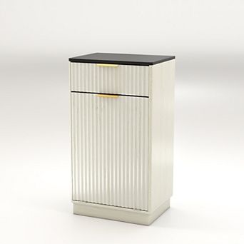 BAOURE Antique White Ripple Texture 10-Gallon Tilt-Out Trash Can Cabinet with Top Drawer