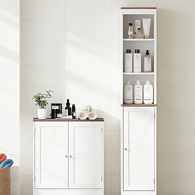 White Wood 67-Inch Tall Bathroom Storage Cabinet with Reversible Door and Adjustable Shelves