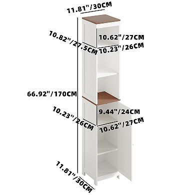 White Wood 67-Inch Tall Bathroom Storage Cabinet with Reversible Door and Adjustable Shelves