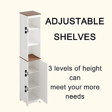 White Wood 67-Inch Tall Bathroom Storage Cabinet with Reversible Door and Adjustable Shelves