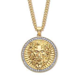 1.02 ct w. White Cubic Zirconia Lion Head Pendant 14k Gold-Plated 24" Chain