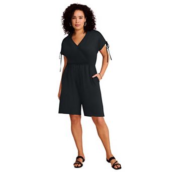 Roaman's Women's Plus Size Stretch Knit Faux-Wrap Sleeve Romper